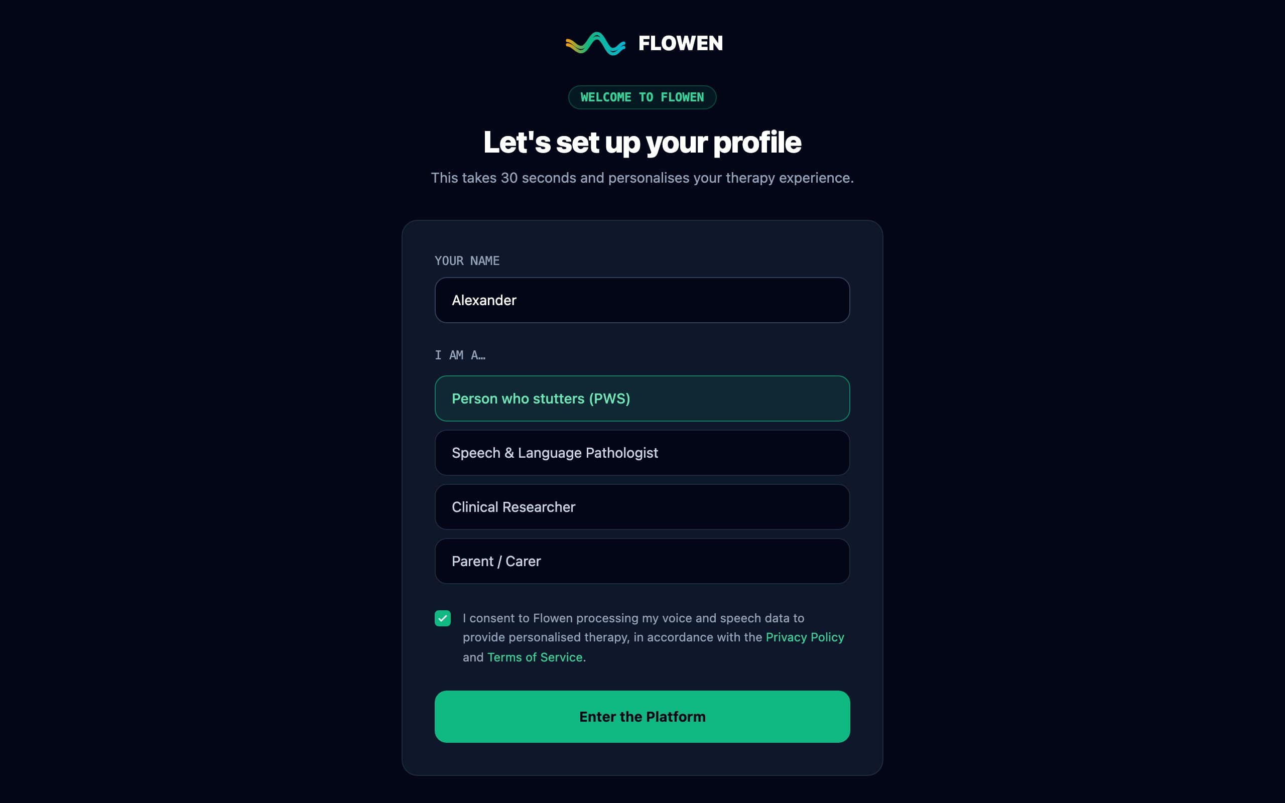 Onboarding screen